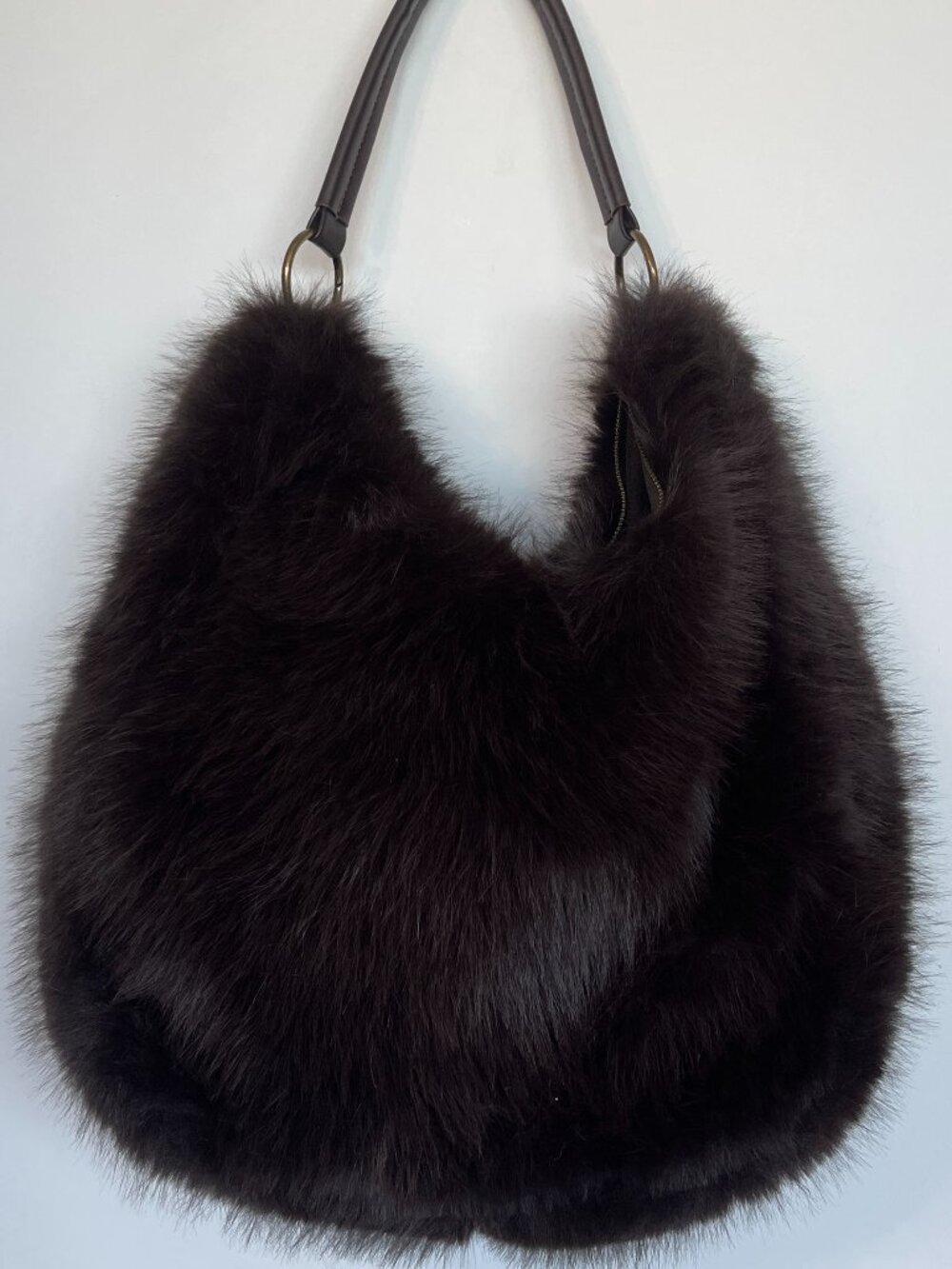 THE GAP DARK BROWN FAUX FUR TOTE HANDBAG